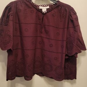 Caroline Constas Deep Burgundy Eyelet Blouse